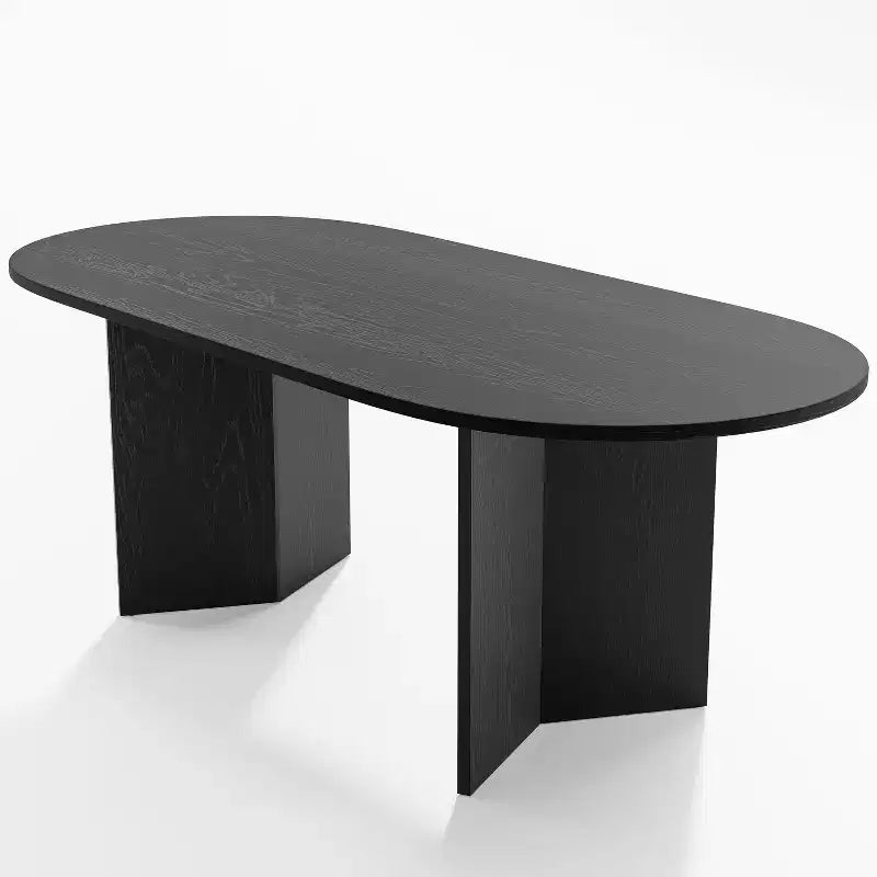 Table de salle à manger de ferme PexFix 67 x 33,5 en bois massif noir avec pieds en V et plateau en bois ovale pour salles à manger modernes et réunions de famille