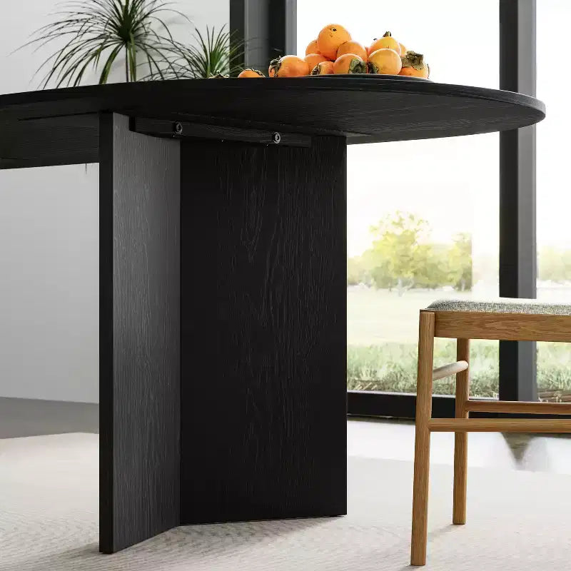 Table de salle à manger de ferme PexFix 67 x 33,5 en bois massif noir avec pieds en V et plateau en bois ovale pour salles à manger modernes et réunions de famille