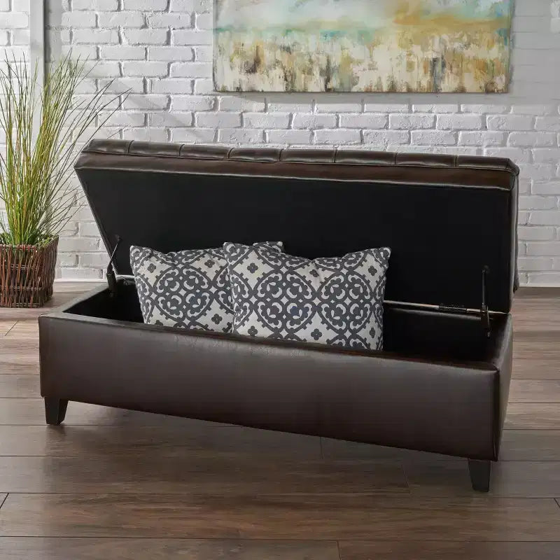 GDFStudio Heathbrooke Pouf de rangement capitonné contemporain en similicuir