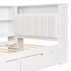 Lit plateforme double Whisen avec étagères de rangement, tiroirs, station de recharge, LED, bureau et tête de lit