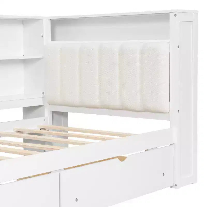 Lit plateforme double Whisen avec étagères de rangement, tiroirs, station de recharge, LED, bureau et tête de lit