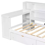 Lit plateforme double Whisen avec étagères de rangement, tiroirs, station de recharge, LED, bureau et tête de lit