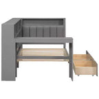 Lit plateforme double Whisen avec étagères de rangement, tiroirs, station de recharge, LED, bureau et tête de lit