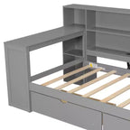 Lit plateforme double Whisen avec étagères de rangement, tiroirs, station de recharge, LED, bureau et tête de lit