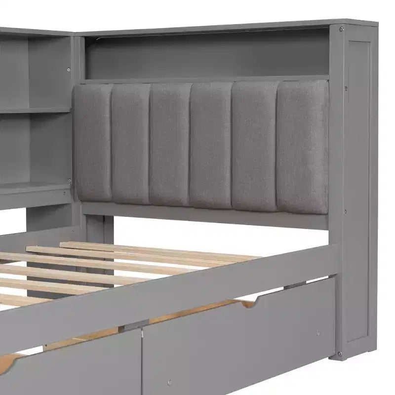 Lit plateforme double Whisen avec étagères de rangement, tiroirs, station de recharge, LED, bureau et tête de lit