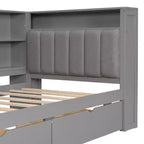Lit plateforme double Whisen avec étagères de rangement, tiroirs, station de recharge, LED, bureau et tête de lit