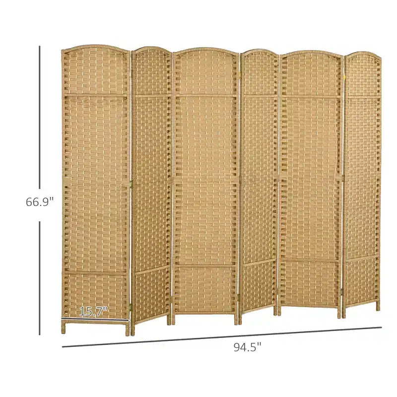 MAYEERTY Séparateur de pièce pliable à 6 panneaux, paravent de 1,7 m de haut, cloison autoportante pour maison, bureau, chambre, bois naturel