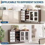 Buffet de style rustique avec étagères ouvertes et 4 tiroirs, grande unité de rangement de 140 cm avec portes vitrées et étagères réglables