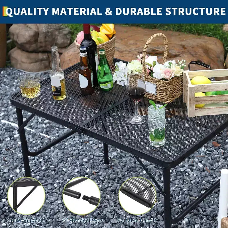 Table de camping pliante en aluminium 35x24, table portable avec hauteur réglable (1625), légère pour l'intérieur/extérieur, la plage, les pique-niques et les voyages en camping-car.