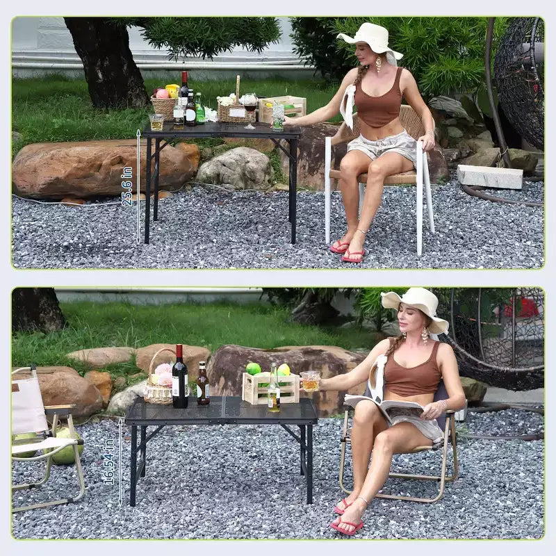 Table de camping pliante en aluminium 35x24, table portable avec hauteur réglable (1625), légère pour l'intérieur/extérieur, la plage, les pique-niques et les voyages en camping-car.