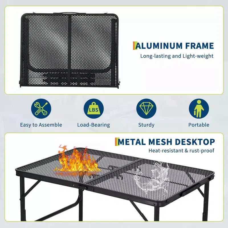 Table de camping pliante en aluminium 35x24, table portable avec hauteur réglable (1625), légère pour l'intérieur/extérieur, la plage, les pique-niques et les voyages en camping-car.