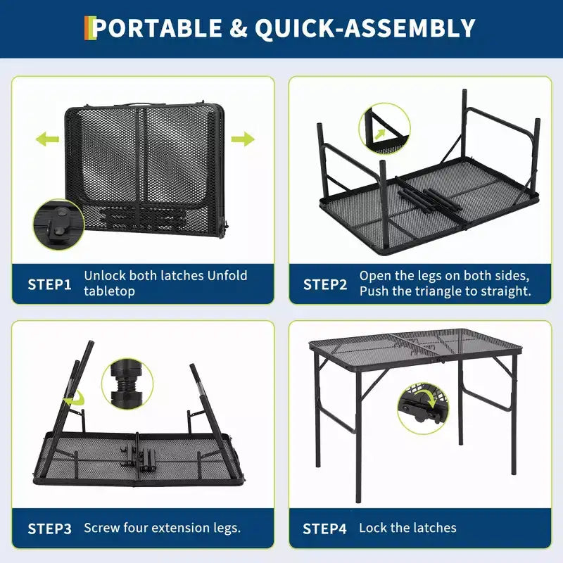 Table de camping pliante en aluminium 35x24, table portable avec hauteur réglable (1625), légère pour l'intérieur/extérieur, la plage, les pique-niques et les voyages en camping-car.