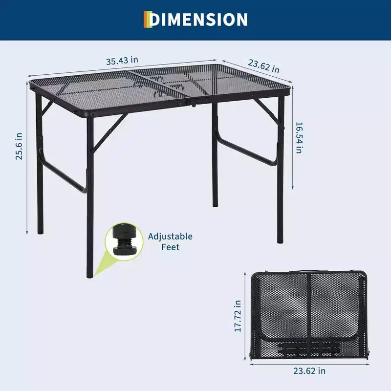 Table de camping pliante en aluminium 35x24, table portable avec hauteur réglable (1625), légère pour l'intérieur/extérieur, la plage, les pique-niques et les voyages en camping-car.