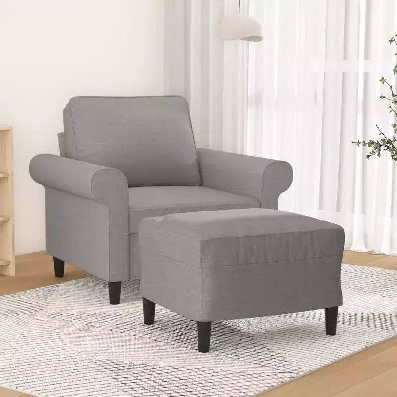 vidaXL Fauteuil simple en tissu gris clair avec repose-pieds - Revêtement 100 % polyester durable pour salon, chambre, salle de repos - 92 x 77 x 80 cm