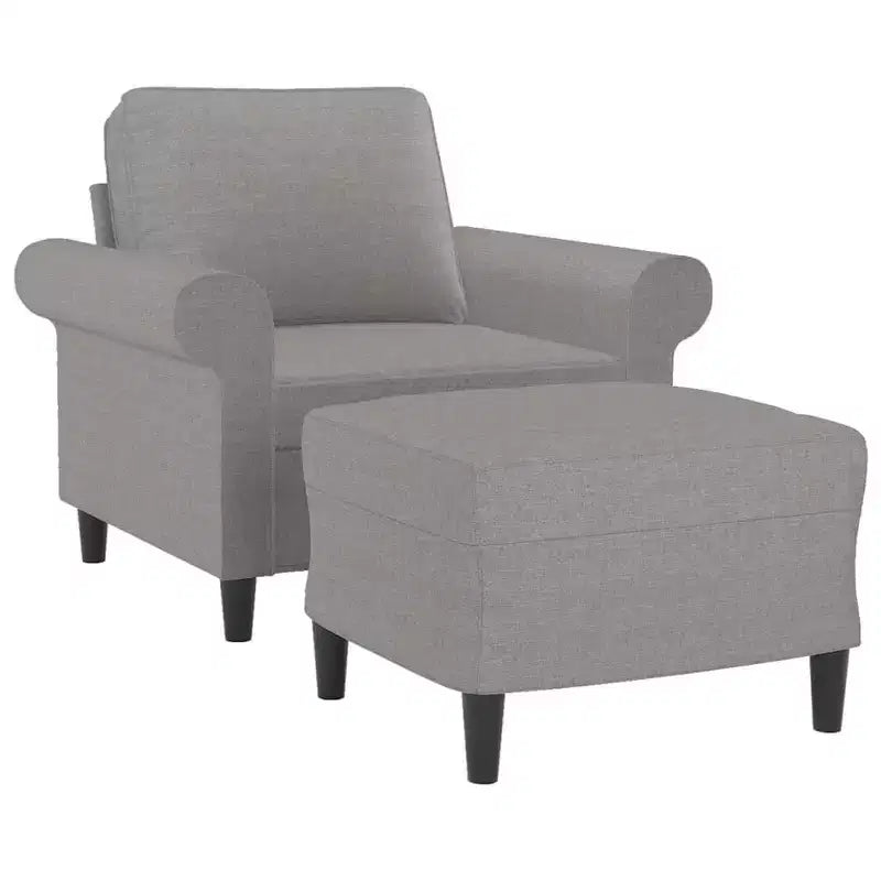 vidaXL Fauteuil simple en tissu gris clair avec repose-pieds - Revêtement 100 % polyester durable pour salon, chambre, salle de repos - 92 x 77 x 80 cm
