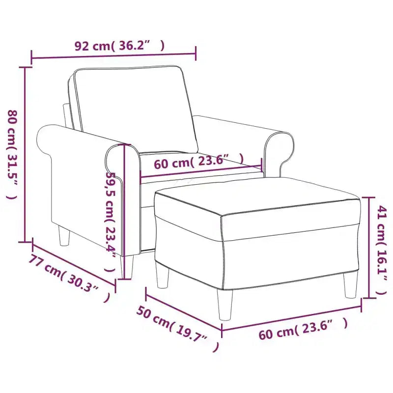 vidaXL Fauteuil simple en tissu gris clair avec repose-pieds - Revêtement 100 % polyester durable pour salon, chambre, salle de repos - 92 x 77 x 80 cm