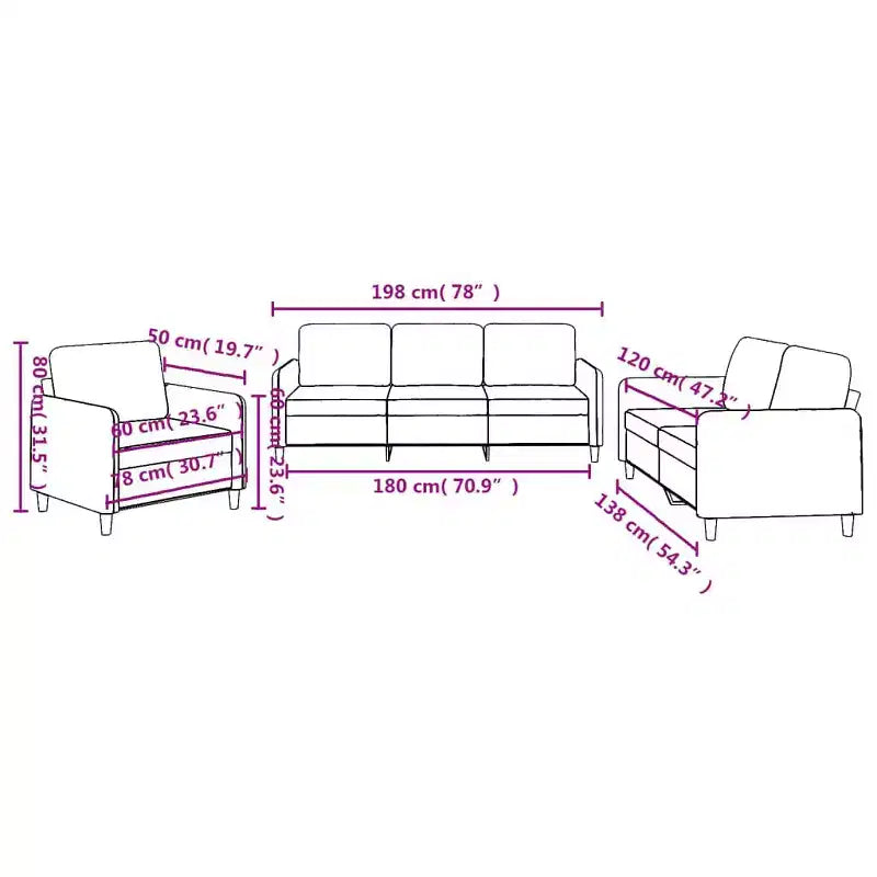 vidaXL Ensemble de 3 canapés en tissu noir résistant - Assise moderne et confortable avec profondeur généreuse - Comprend un fauteuil, un canapé 2 places et un canapé 3 places