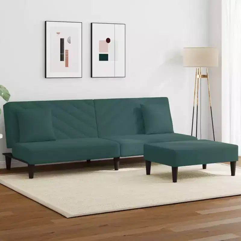 vidaXL Ensemble de canapé 2 places en velours vert foncé avec lit convertible/méridienne et repose-pieds pour salon, détente, maison