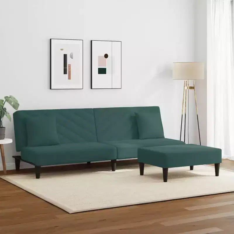vidaXL Ensemble de canapé 2 places en velours vert foncé avec lit convertible/méridienne et repose-pieds pour salon, détente, maison