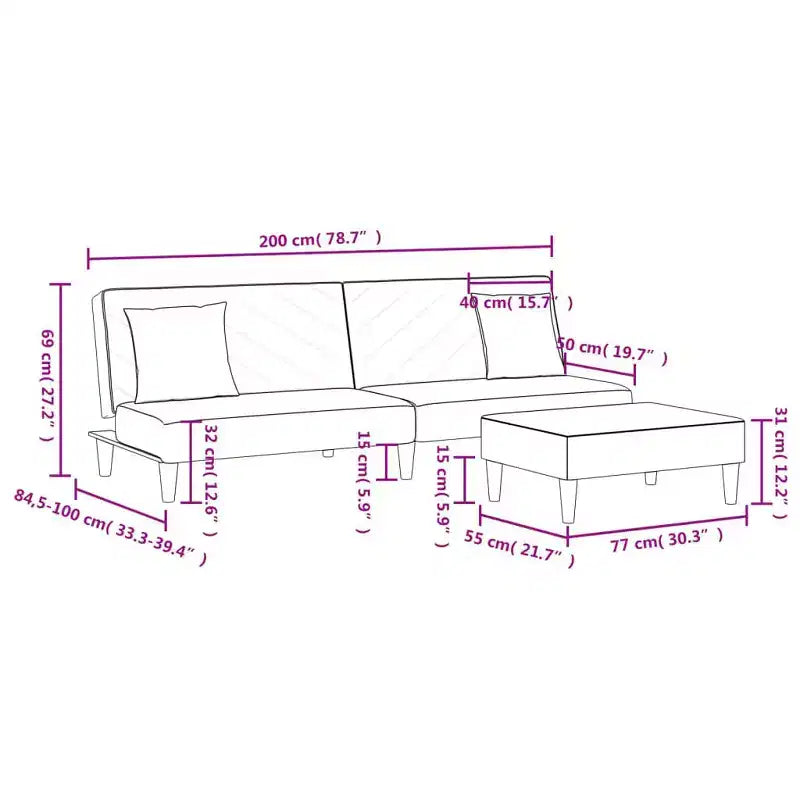 vidaXL Ensemble de canapé 2 places en velours vert foncé avec lit convertible/méridienne et repose-pieds pour salon, détente, maison