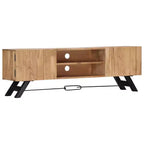 Meuble TV vidaXL, Meuble TV avec portes en bois d'acacia massif, Meuble TV rustique fait main avec compartiments, Meuble multimédia poli et laqué