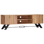 Meuble TV vidaXL, Meuble TV avec portes en bois d'acacia massif, Meuble TV rustique fait main avec compartiments, Meuble multimédia poli et laqué
