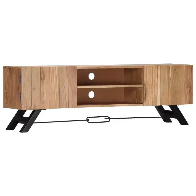 Meuble TV vidaXL, Meuble TV avec portes en bois d'acacia massif, Meuble TV rustique fait main avec compartiments, Meuble multimédia poli et laqué