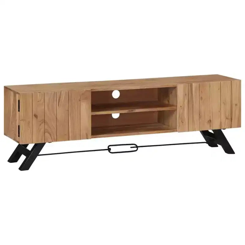 Meuble TV vidaXL, Meuble TV avec portes en bois d'acacia massif, Meuble TV rustique fait main avec compartiments, Meuble multimédia poli et laqué