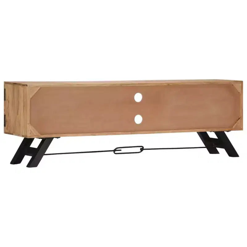 Meuble TV vidaXL, Meuble TV avec portes en bois d'acacia massif, Meuble TV rustique fait main avec compartiments, Meuble multimédia poli et laqué
