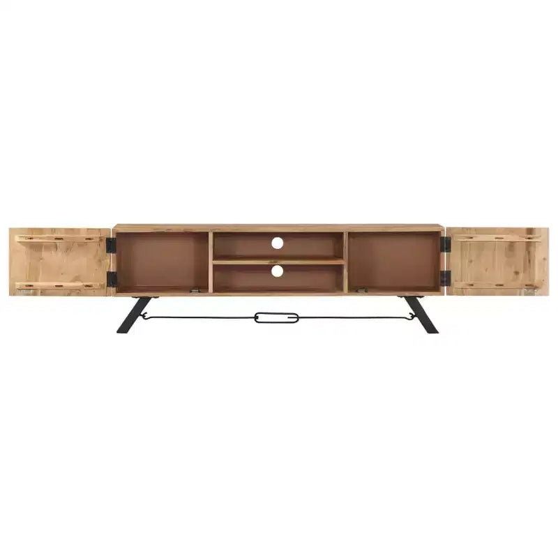 Meuble TV vidaXL, Meuble TV avec portes en bois d'acacia massif, Meuble TV rustique fait main avec compartiments, Meuble multimédia poli et laqué