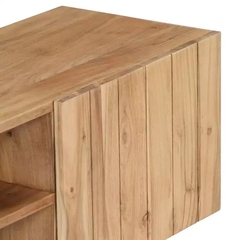 Meuble TV vidaXL, Meuble TV avec portes en bois d'acacia massif, Meuble TV rustique fait main avec compartiments, Meuble multimédia poli et laqué