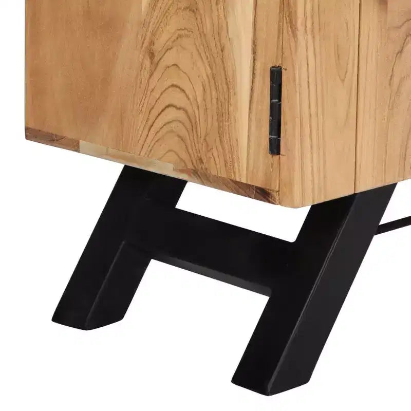 Meuble TV vidaXL, Meuble TV avec portes en bois d'acacia massif, Meuble TV rustique fait main avec compartiments, Meuble multimédia poli et laqué