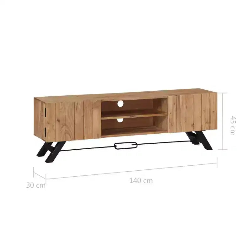 Meuble TV vidaXL, Meuble TV avec portes en bois d'acacia massif, Meuble TV rustique fait main avec compartiments, Meuble multimédia poli et laqué