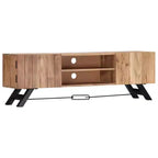 Meuble TV vidaXL, Meuble TV avec portes en bois d'acacia massif, Meuble TV rustique fait main avec compartiments, Meuble multimédia poli et laqué
