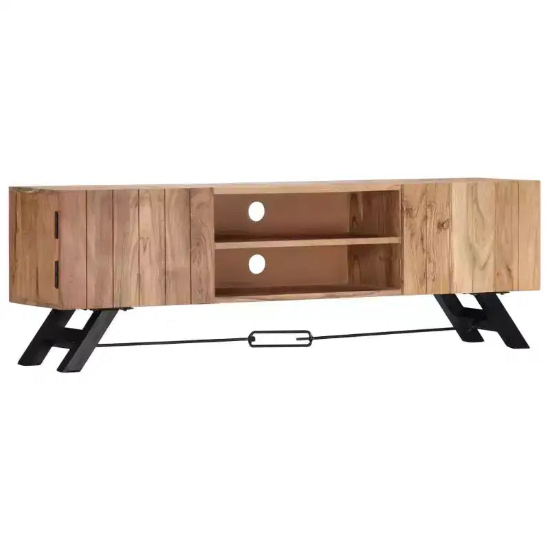 Meuble TV vidaXL, Meuble TV avec portes en bois d'acacia massif, Meuble TV rustique fait main avec compartiments, Meuble multimédia poli et laqué