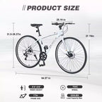 NAYSAYE Vélo VTT hybride 7 vitesses Cadre en aluminium Freins à double disque pour adultes et enfants, 64,57*25,19*37,79