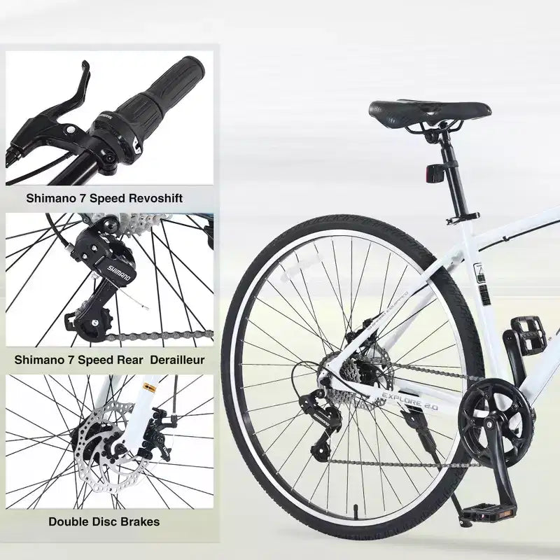 NAYSAYE Vélo VTT hybride 7 vitesses Cadre en aluminium Freins à double disque pour adultes et enfants, 64,57*25,19*37,79