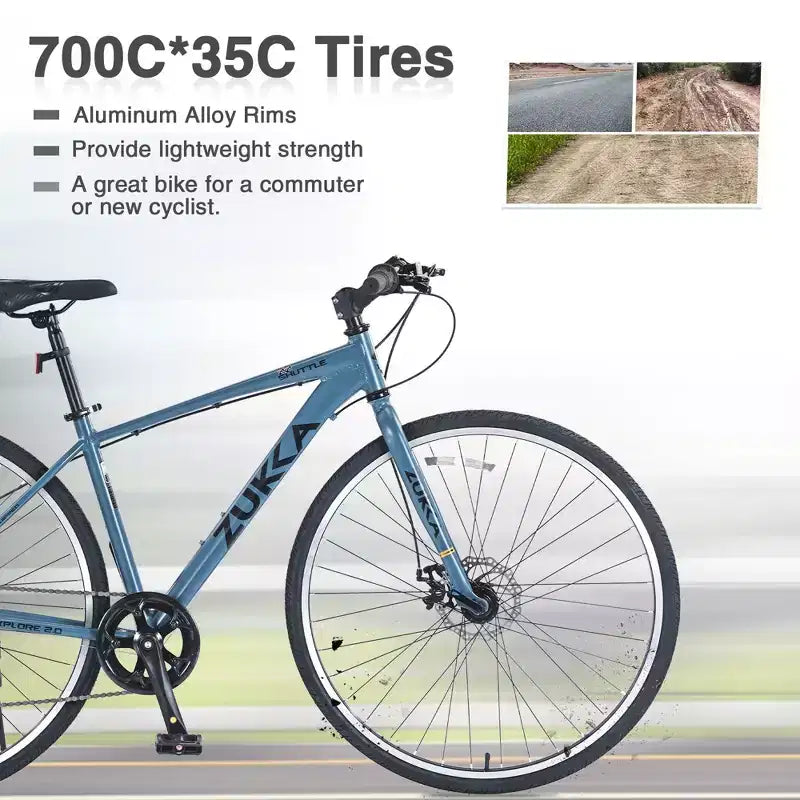 NAYSAYE Vélo VTT hybride 7 vitesses Cadre en aluminium Freins à double disque pour adultes et enfants, 64,57*25,19*37,79