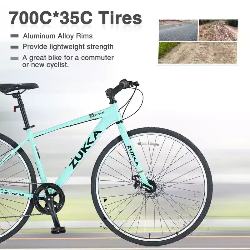 NAYSAYE Vélo VTT hybride 7 vitesses Cadre en aluminium Freins à double disque pour adultes et enfants, 64,57*25,19*37,79
