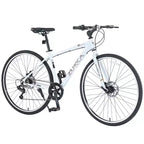 NAYSAYE Bicycle 7 Speed Hybrid Mountain Bike Aluminum Frame Double Disc Brake Bikes For Adults and Kids, 64.57*25.19*37.79
