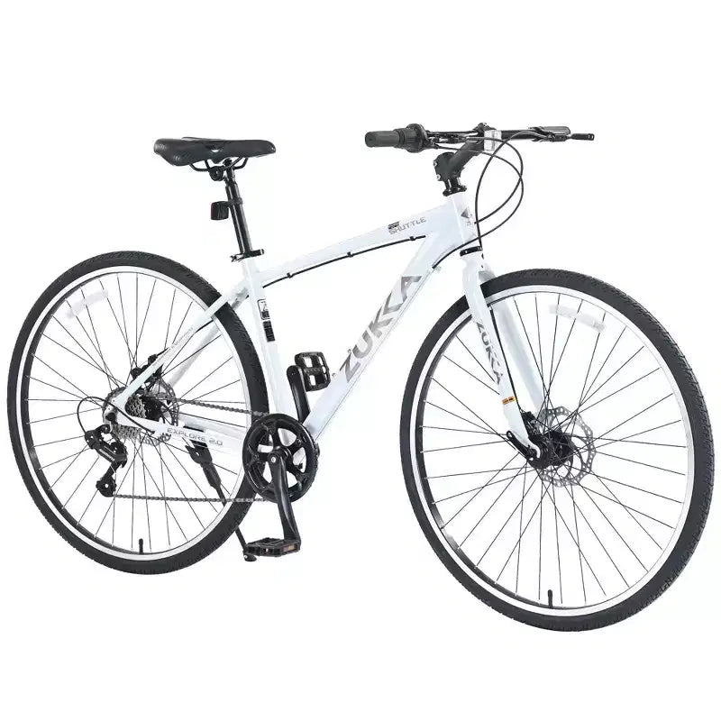 NAYSAYE Bicycle 7 Speed Hybrid Mountain Bike Aluminum Frame Double Disc Brake Bikes For Adults and Kids, 64.57*25.19*37.79