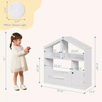 Étagère à livres Acekool 2 niveaux pour enfants, organisateur de livres et de jouets en forme de maison avec lumière à détecteur de mouvement, étagère de rangement en bois pour chambre à coucher ou salle de jeux