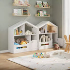 Étagère à livres Acekool 2 niveaux pour enfants, organisateur de livres et de jouets en forme de maison avec lumière à détecteur de mouvement, étagère de rangement en bois pour chambre à coucher ou salle de jeux