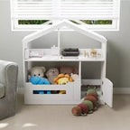 Étagère à livres Acekool 2 niveaux pour enfants, organisateur de livres et de jouets en forme de maison avec lumière à détecteur de mouvement, étagère de rangement en bois pour chambre à coucher ou salle de jeux
