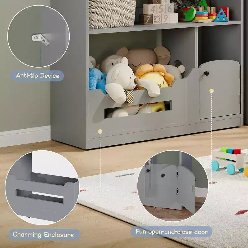Étagère à livres Acekool 2 niveaux pour enfants, organisateur de livres et de jouets en forme de maison avec lumière à détecteur de mouvement, étagère de rangement en bois pour chambre à coucher ou salle de jeux