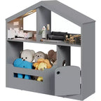 Étagère à livres Acekool 2 niveaux pour enfants, organisateur de livres et de jouets en forme de maison avec lumière à détecteur de mouvement, étagère de rangement en bois pour chambre à coucher ou salle de jeux