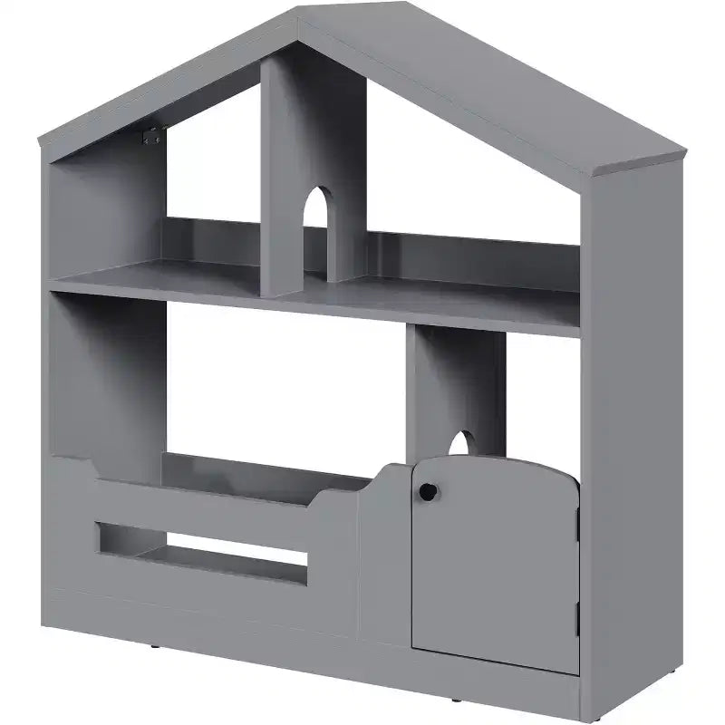 Étagère à livres Acekool 2 niveaux pour enfants, organisateur de livres et de jouets en forme de maison avec lumière à détecteur de mouvement, étagère de rangement en bois pour chambre à coucher ou salle de jeux