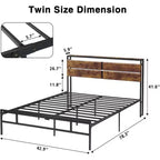 Lit de rangement double Acekool - Étagère supérieure et finition rustique