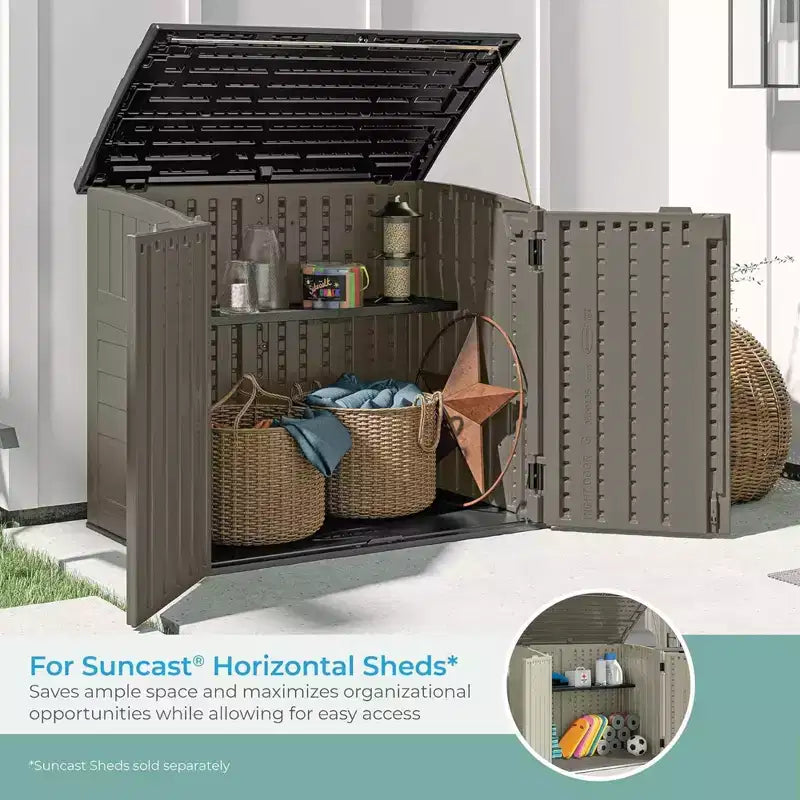 Kit d'étagères horizontales Suncast, étagères peu encombrantes pour structures de rangement extérieures murales, 50 L x 10,25 P x 1,25 H, noir