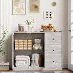 43 Buffet moderne avec rangement, Bahut de cuisine avec garde-corps, étagères réglables et 3 tiroirs, Table de buffet en bois
